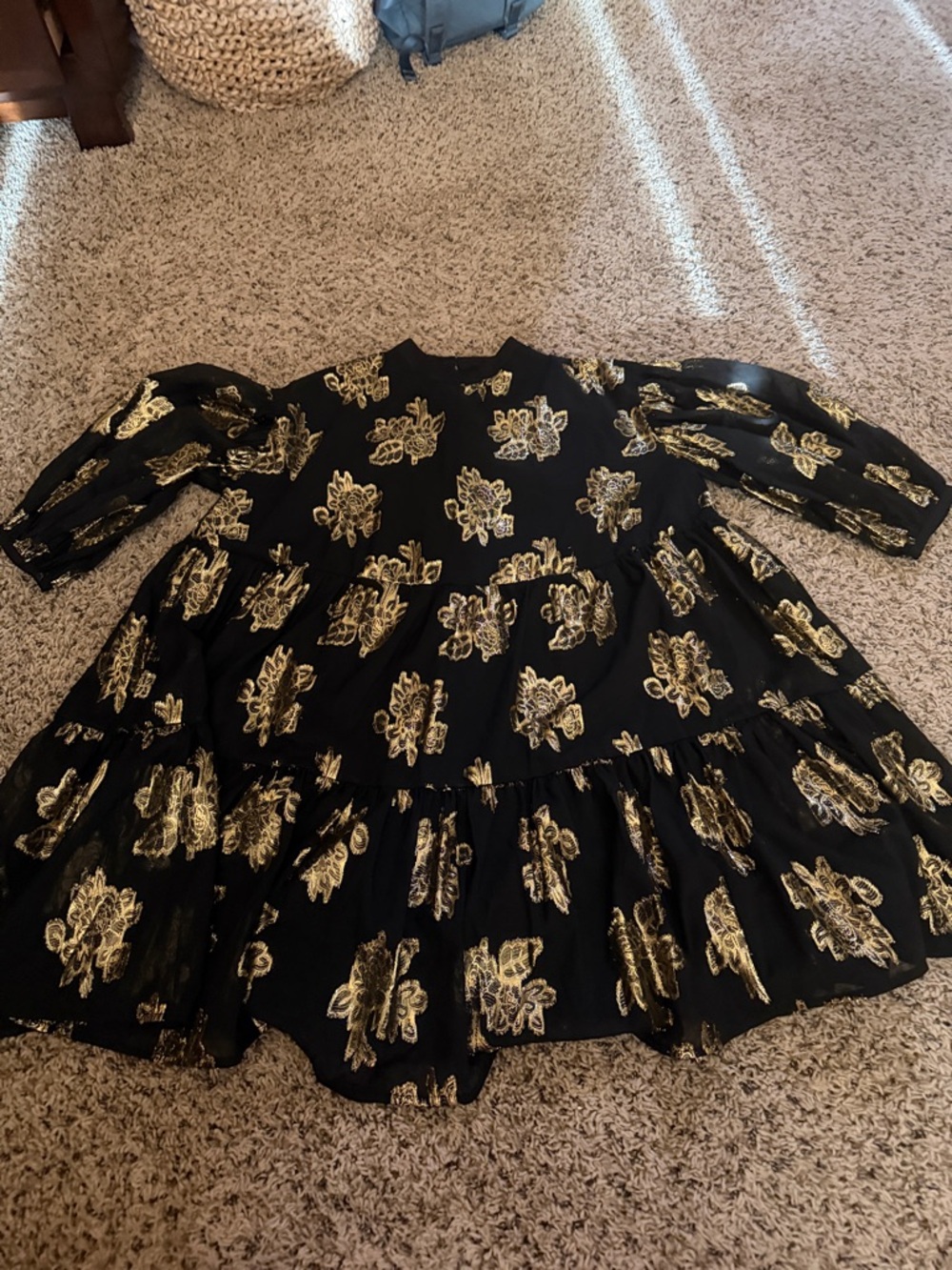 Next Direct Black Dress with Gold Floral Accents